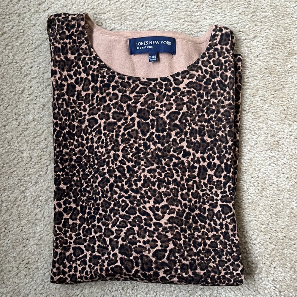 Jones New York leopard print silk/cotton blend sweater